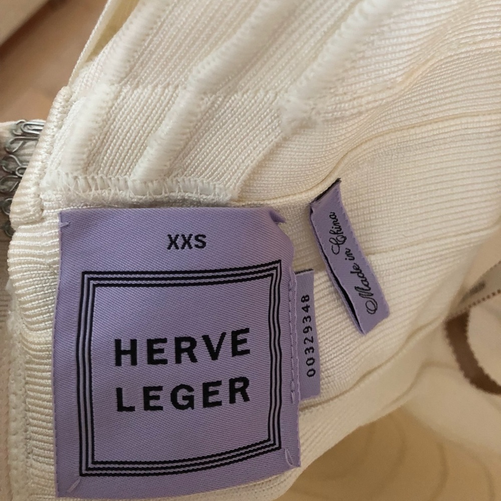 Herve Leger white asymmetrical cocktail dress